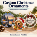 Dave’s Custom Print LLC Christmas Ornaments — sample designs