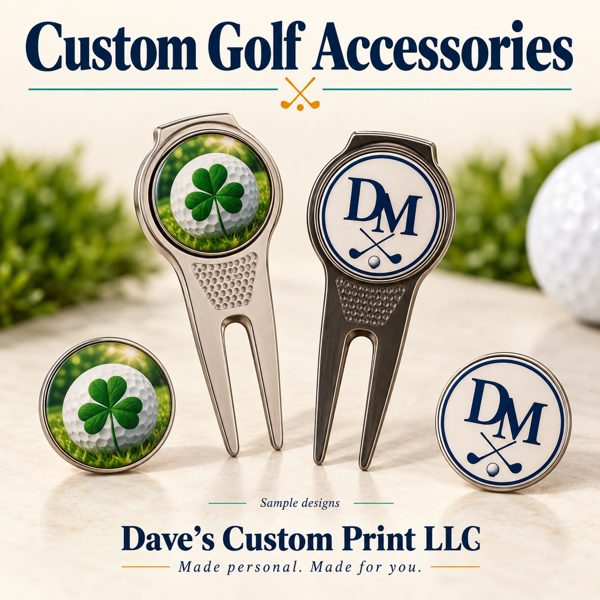Dave’s Custom Print LLC Golf Accessories — sample designs