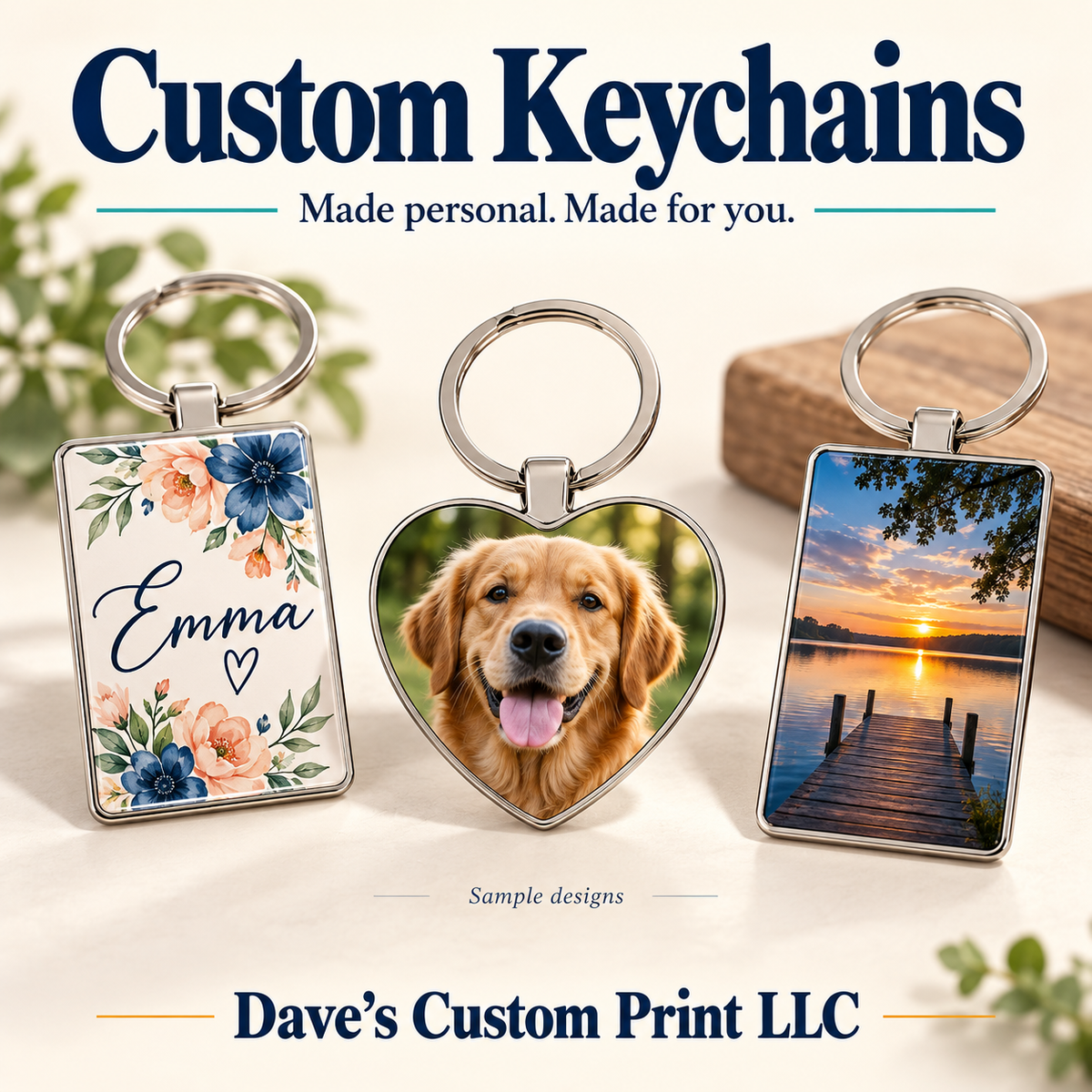 Dave’s Custom Print LLC Keychains — sample designs
